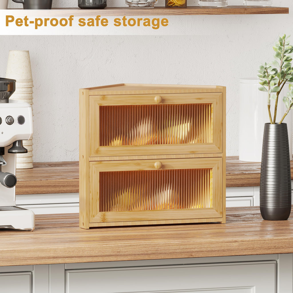 Double Layer Bamboo Bread Box with Wavy Windows T8681